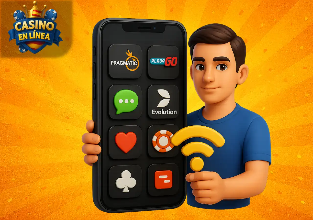 Versión móvil de casinos online con interfaz de aplicaciones y accesos rápidos a juegos y funciones