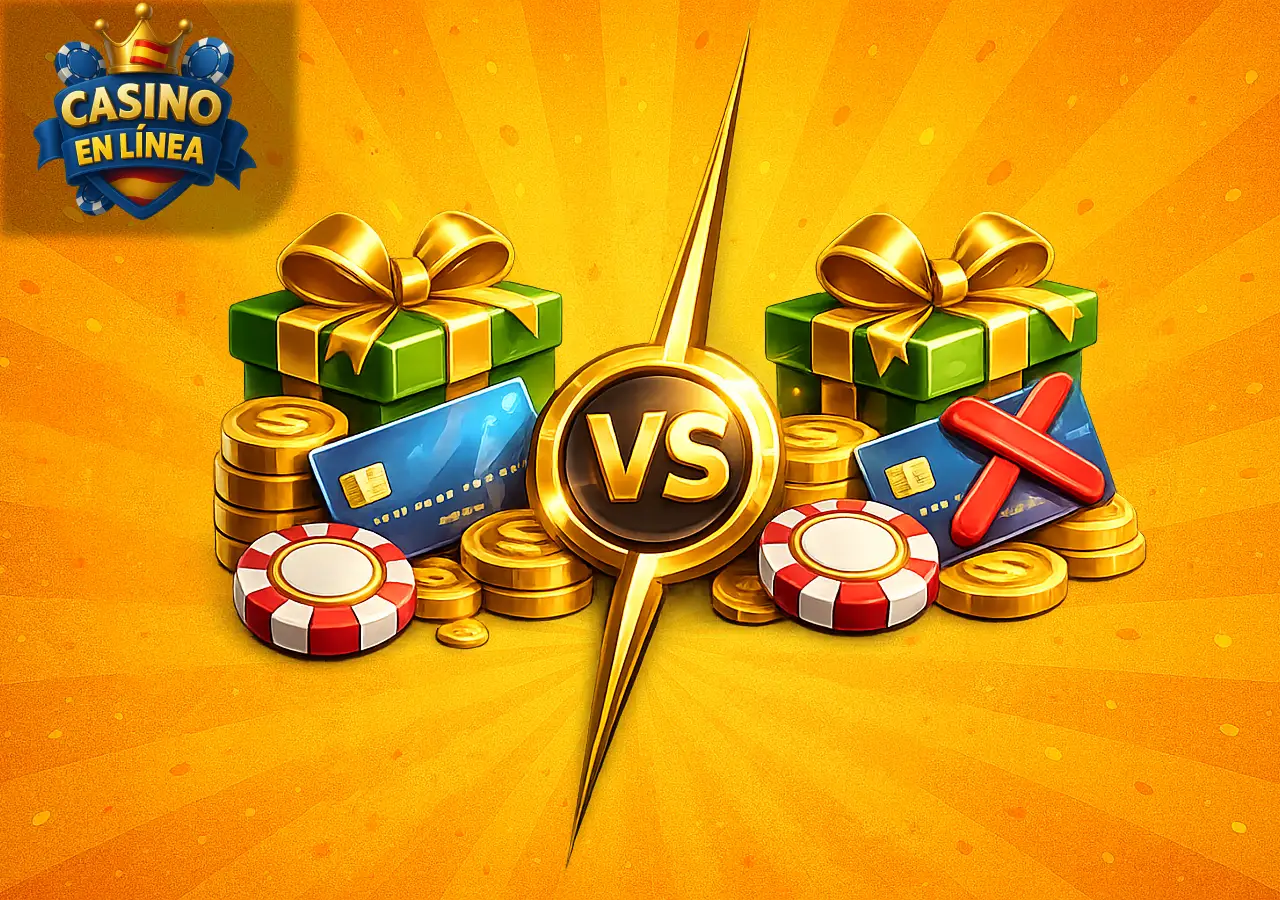 Comparación bonos con depósito vs sin depósito con tarjetas, regalos y fichas